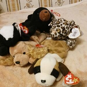 Ty Beanie Babies Bernie, Freckles, Spunky, Blackie, Stinky, Plush Toys